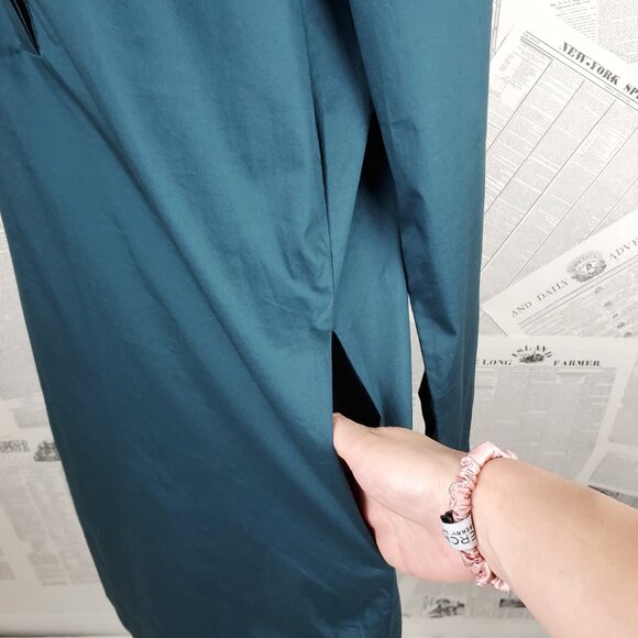Miracle Berry Teal Cotton Long Sleeve Collared Button Placket Midi Shirt Dress L - Picture 5 of 13